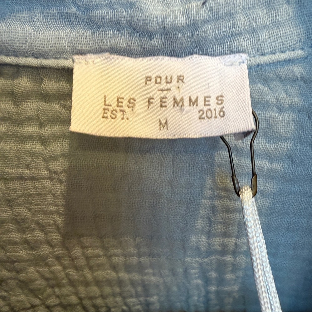 Pour Les Femmes Blue Cotton Gauze Pajama Set M Robin Wright Loungewear New - Picture 3 of 10
